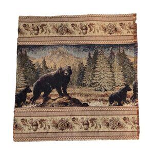 Wildlife Big Bear and Cubs Woven Fabric Remnant 17" x 17" Multicolor Tapestry